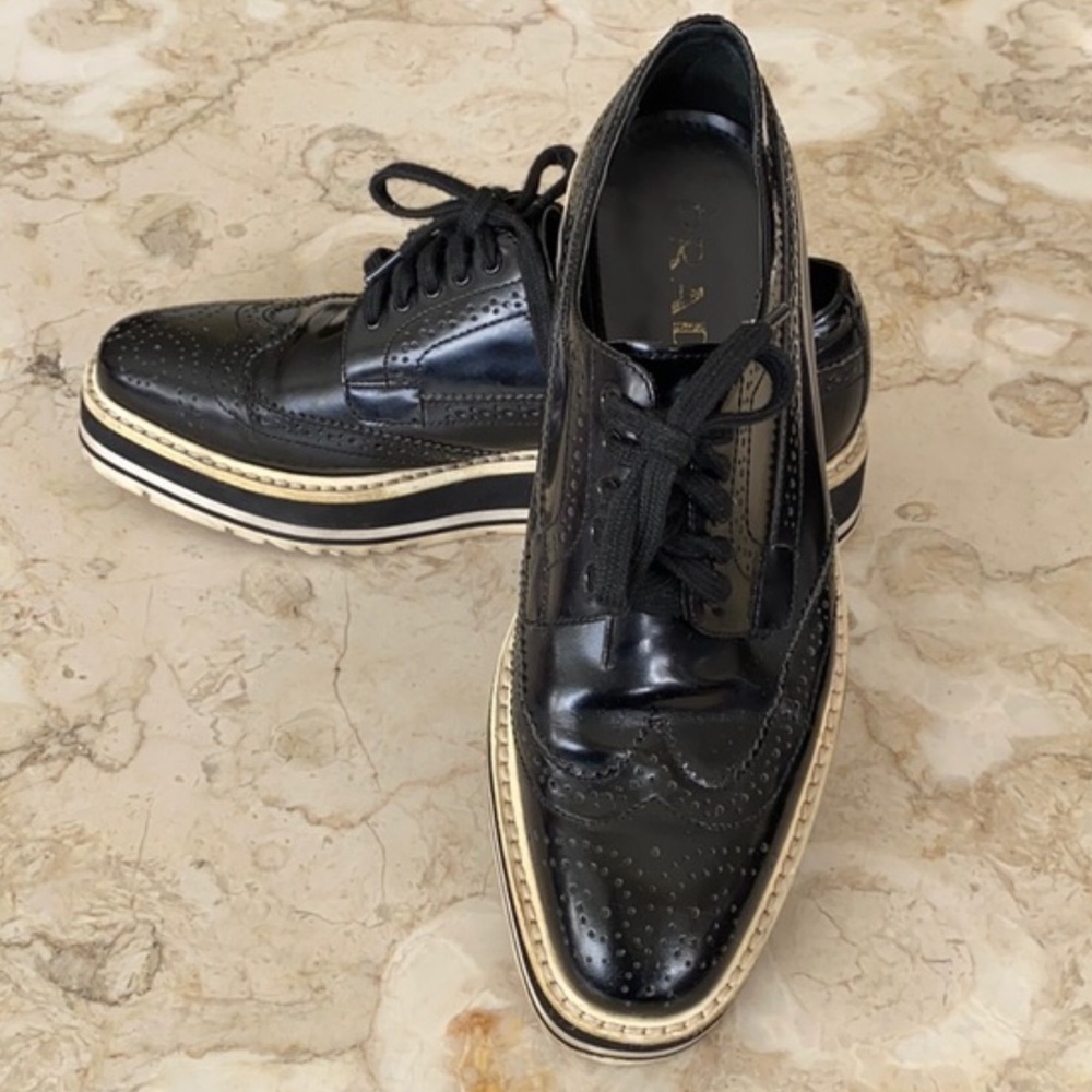 PRADA Wingtip Black Platform Brogues